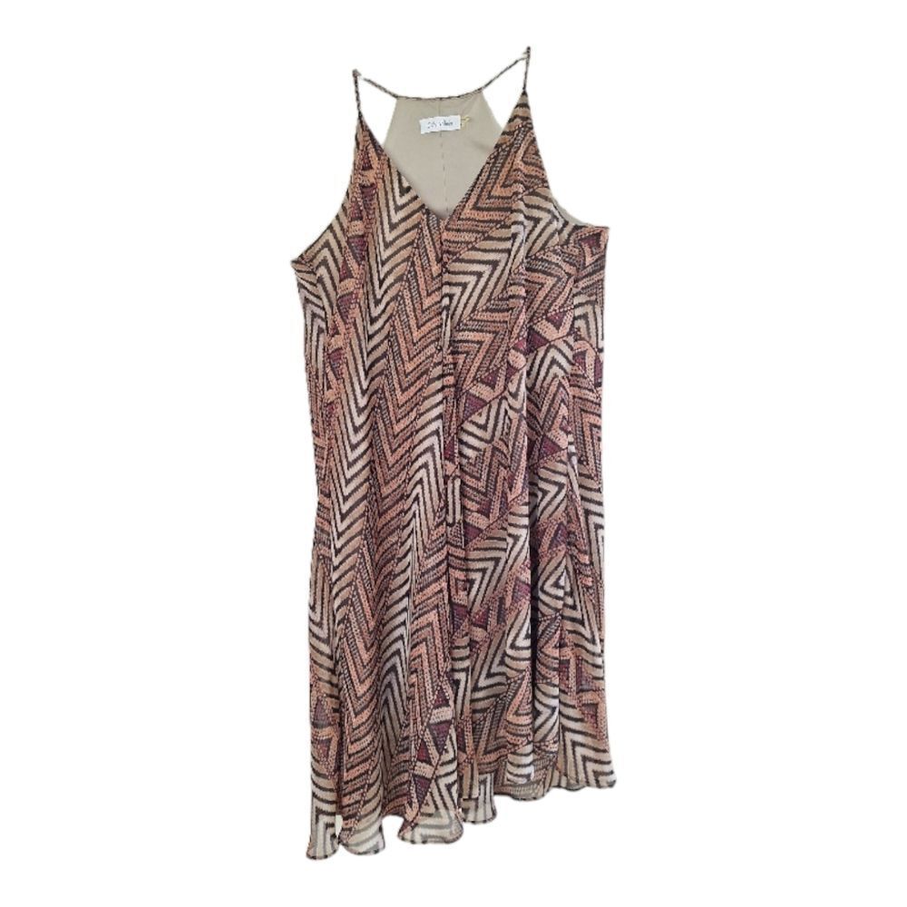 Calvin Klein Chiffon Cami Cocktail Dress Asymmetric Hem Lined Flowy Geometric 4 - Picture 2 of 12